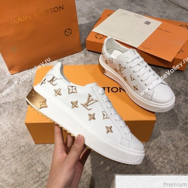 Louis Vuitton Bloom Embroidered Leather Sneaker White/Gold 2019 (KL-9032850)