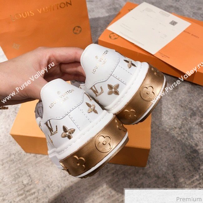 Louis Vuitton Bloom Embroidered Leather Sneaker White/Gold 2019 (KL-9032850)