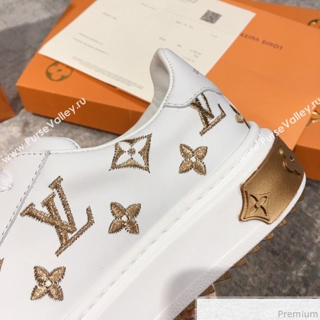 Louis Vuitton Bloom Embroidered Leather Sneaker White/Gold 2019 (KL-9032850)