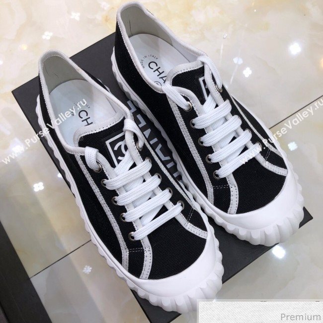 Chanel Bloom Sole Fabric Sneakers Black/White 2019 (HZJ-9032862)