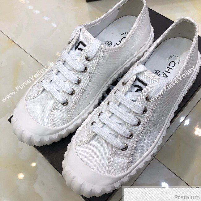 Chanel Bloom Sole Fabric Sneakers White 2019 (HZJ-9032863)