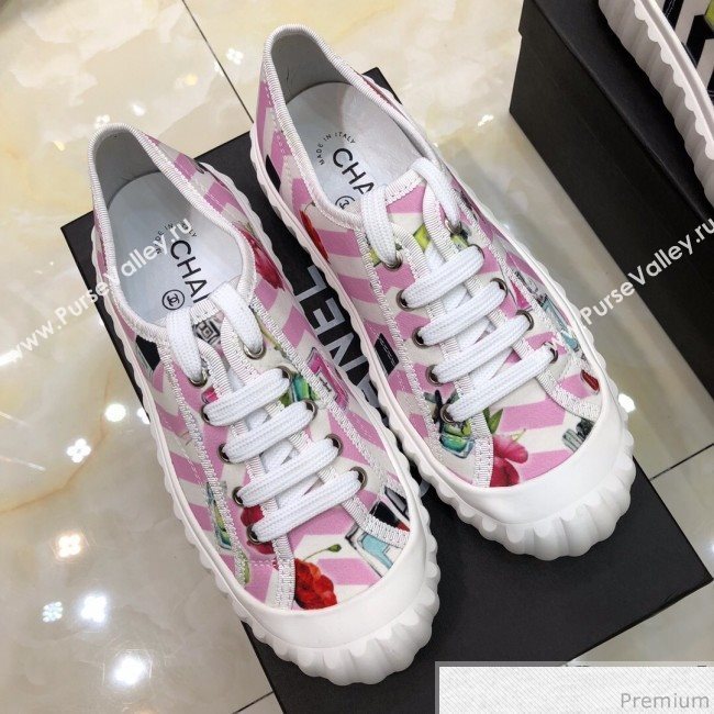 Chanel Bloom Print Fabric Sneakers Pink 2019 (HZJ-9032864)