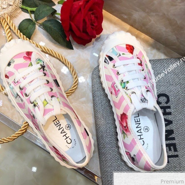 Chanel Bloom Print Fabric Sneakers Pink 2019 (HZJ-9032864)