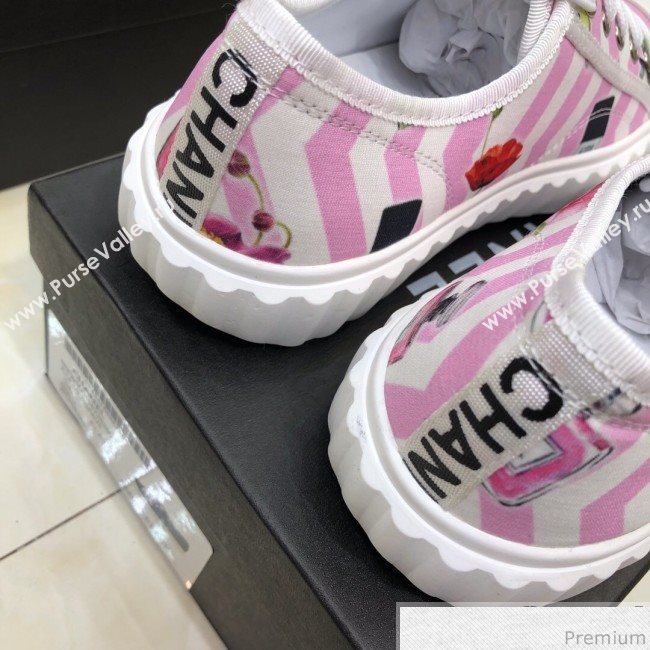 Chanel Bloom Print Fabric Sneakers Pink 2019 (HZJ-9032864)