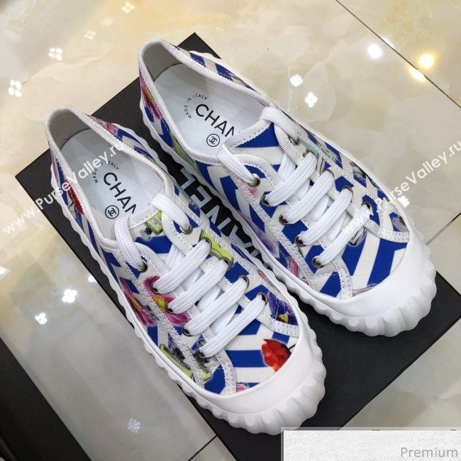 Chanel Bloom Print Fabric Sneakers Blue 2019 (HZJ-9032865)
