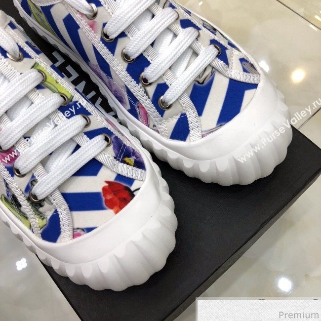 Chanel Bloom Print Fabric Sneakers Blue 2019 (HZJ-9032865)