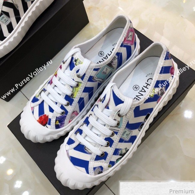 Chanel Bloom Print Fabric Sneakers Blue 2019 (HZJ-9032865)