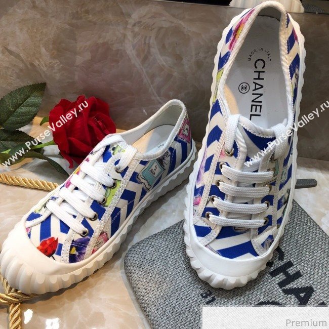 Chanel Bloom Print Fabric Sneakers Blue 2019 (HZJ-9032865)