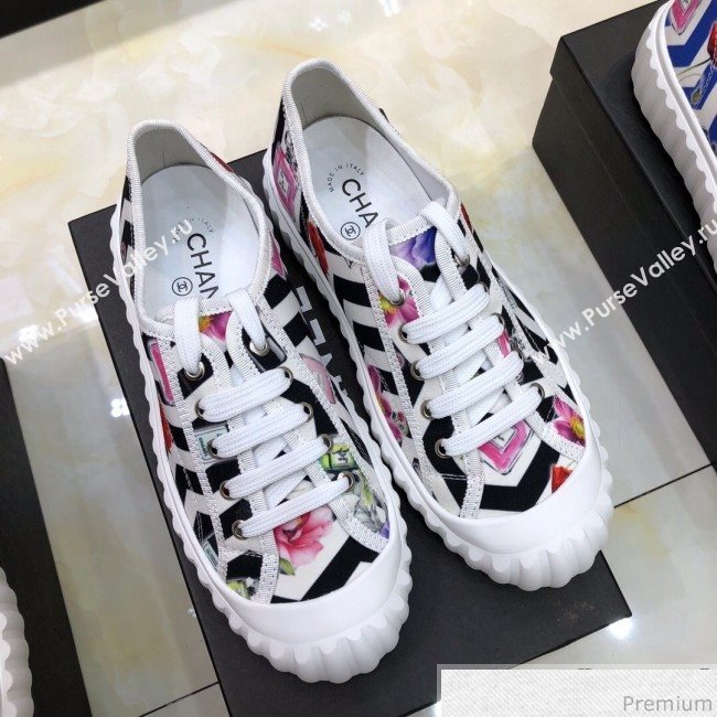 Chanel Bloom Print Fabric Sneakers Black 2019 (HZJ-9032866)