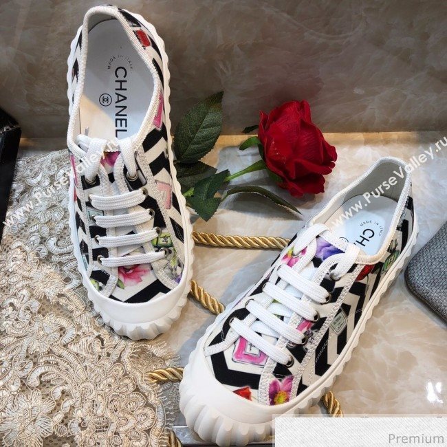 Chanel Bloom Print Fabric Sneakers Black 2019 (HZJ-9032866)