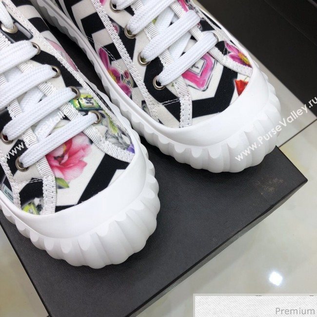 Chanel Bloom Print Fabric Sneakers Black 2019 (HZJ-9032866)