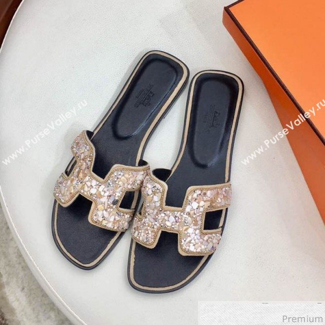 Hermes Oran Handstone Flat Slide Sandals Light Beige 2019 (HZJ-9032901)