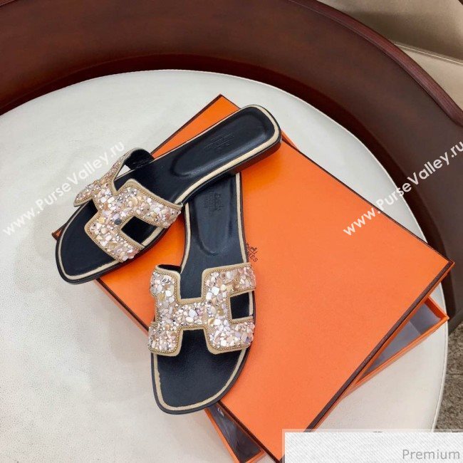 Hermes Oran Handstone Flat Slide Sandals Light Beige 2019 (HZJ-9032901)