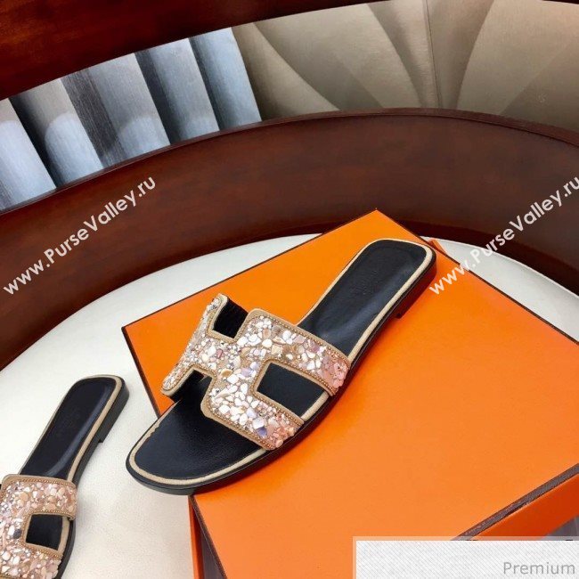 Hermes Oran Handstone Flat Slide Sandals Light Beige 2019 (HZJ-9032901)