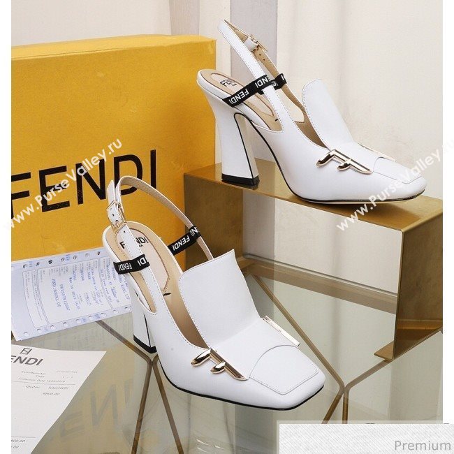 Fendi F Charm Leather Slingback Pump White 2019 (HZJ-9032904)