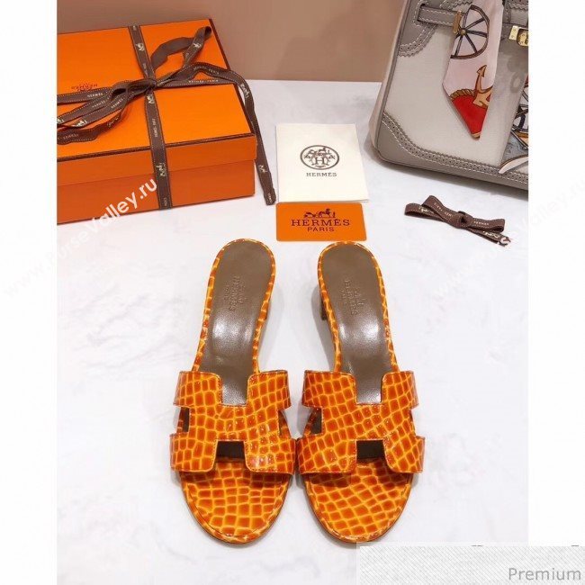 Hermes Oasis Alligator Calf Leather Slide Sandals Orange (4037-9031156)