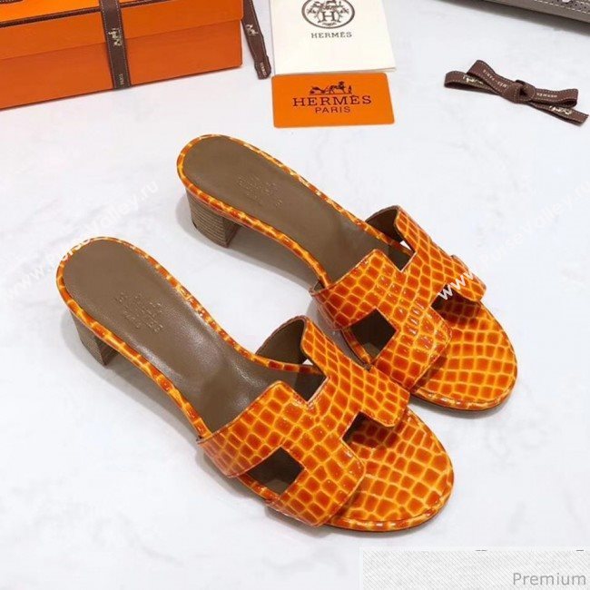 Hermes Oasis Alligator Calf Leather Slide Sandals Orange (4037-9031156)