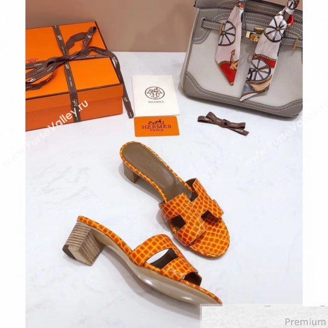 Hermes Oasis Alligator Calf Leather Slide Sandals Orange (4037-9031156)