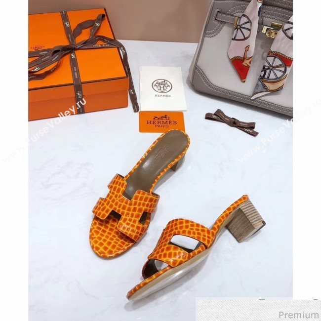 Hermes Oasis Alligator Calf Leather Slide Sandals Orange (4037-9031156)