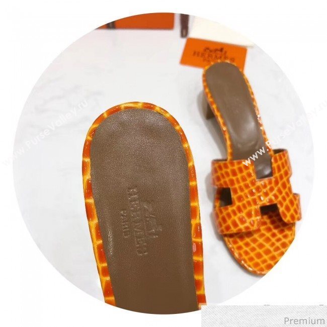 Hermes Oasis Alligator Calf Leather Slide Sandals Orange (4037-9031156)