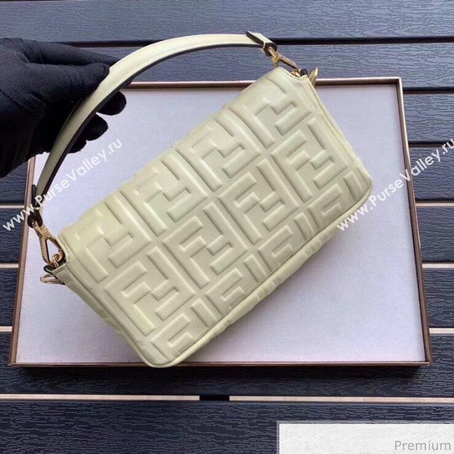 Fendi Baguette Medium FF Logo Lambskin Flap Bag Light Yellow 2019 (CL-9031344)