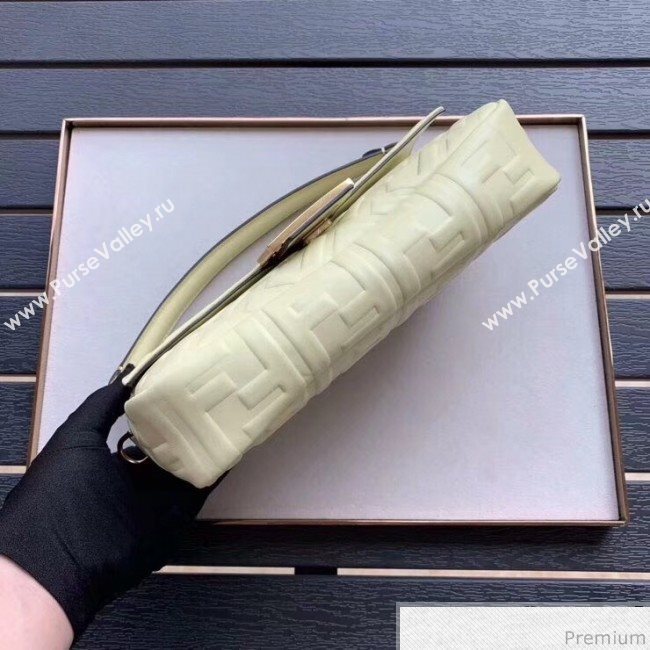 Fendi Baguette Medium FF Logo Lambskin Flap Bag Light Yellow 2019 (CL-9031344)