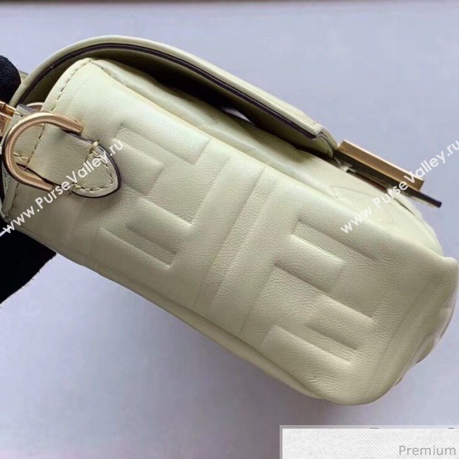 Fendi Baguette Medium FF Logo Lambskin Flap Bag Light Yellow 2019 (CL-9031344)