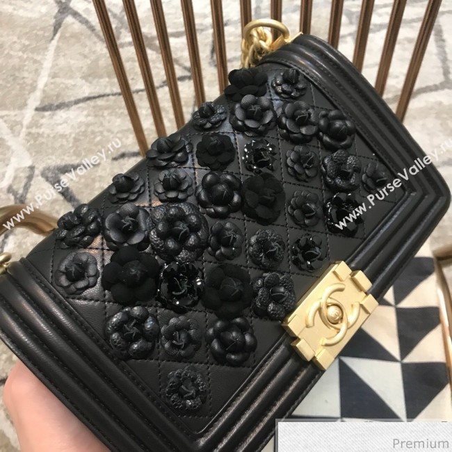 Chanel Camellia Large Boy Flap Bag A67085 Black 2019 (JDH-9040318)