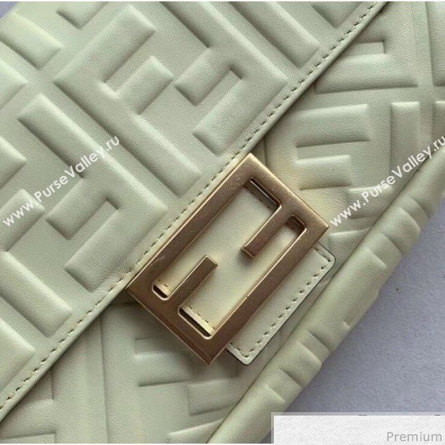 Fendi Baguette Medium FF Logo Lambskin Flap Bag Light Yellow 2019 (CL-9031344)