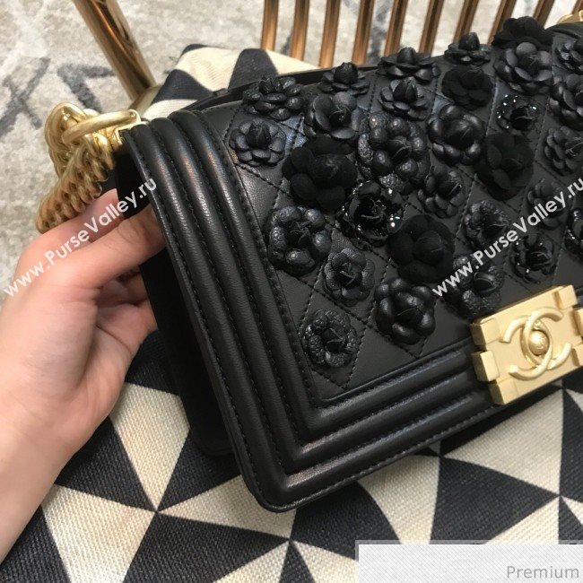 Chanel Camellia Large Boy Flap Bag A67085 Black 2019 (JDH-9040318)