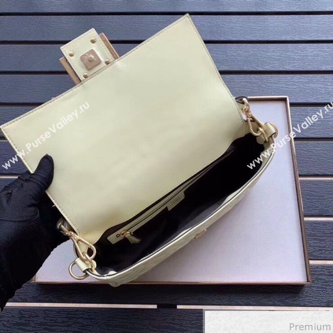 Fendi Baguette Medium FF Logo Lambskin Flap Bag Light Yellow 2019 (CL-9031344)