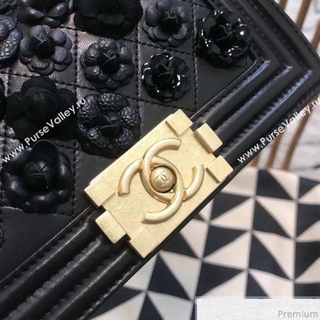 Chanel Camellia Small Boy Flap Bag A67085 Black 2019 (JDH-9040317)