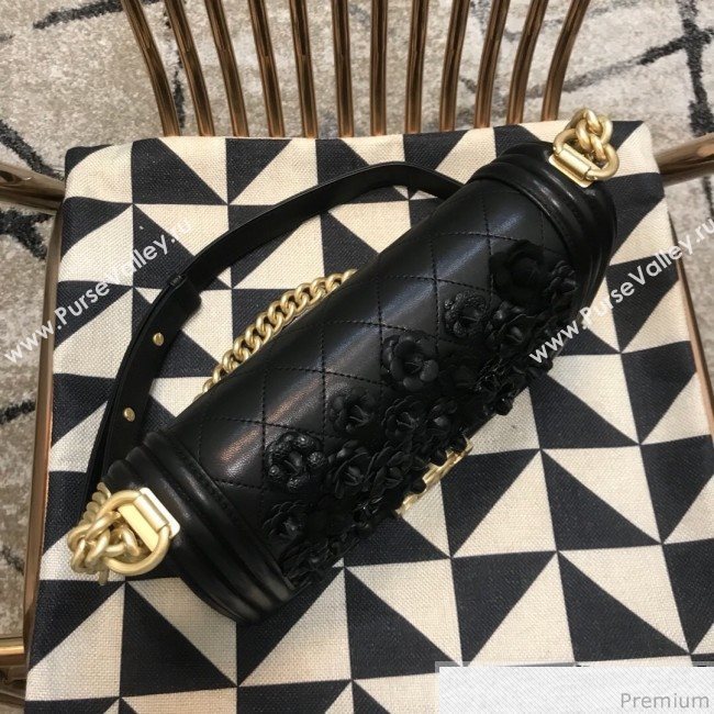 Chanel Camellia Small Boy Flap Bag A67085 Black 2019 (JDH-9040317)