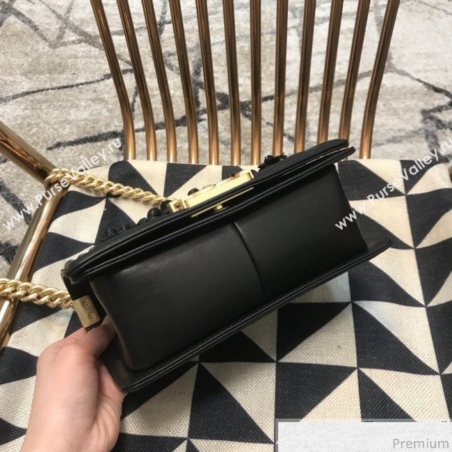 Chanel Camellia Small Boy Flap Bag A67085 Black 2019 (JDH-9040317)