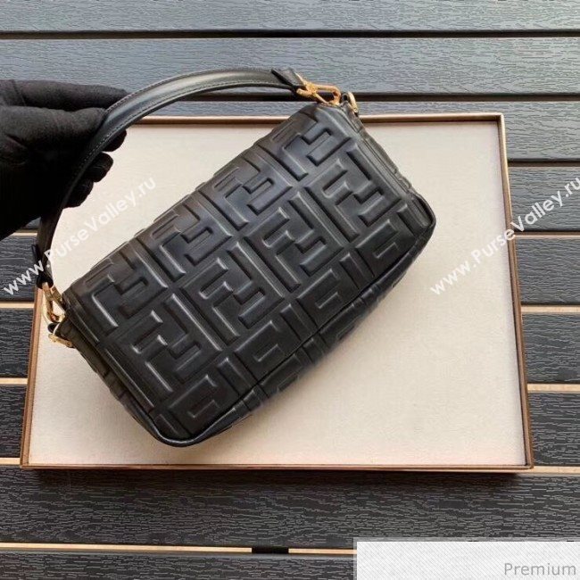 Fendi Baguette Medium FF Logo Lambskin Flap Bag Black 2019 (CL-9031347)