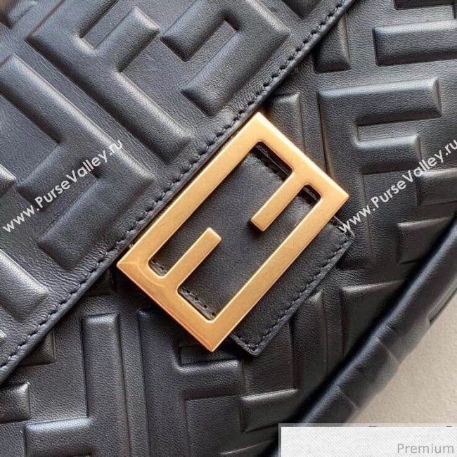 Fendi Baguette Medium FF Logo Lambskin Flap Bag Black 2019 (CL-9031347)
