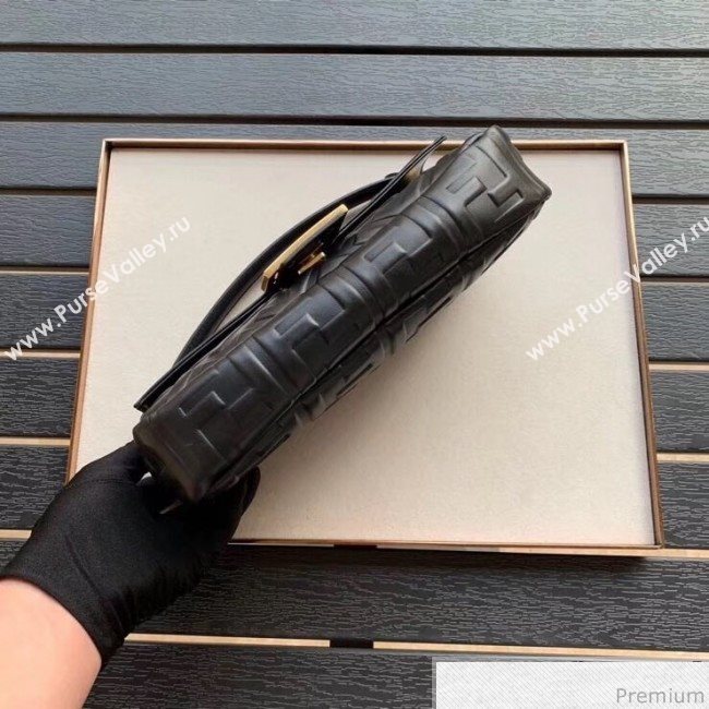 Fendi Baguette Medium FF Logo Lambskin Flap Bag Black 2019 (CL-9031347)