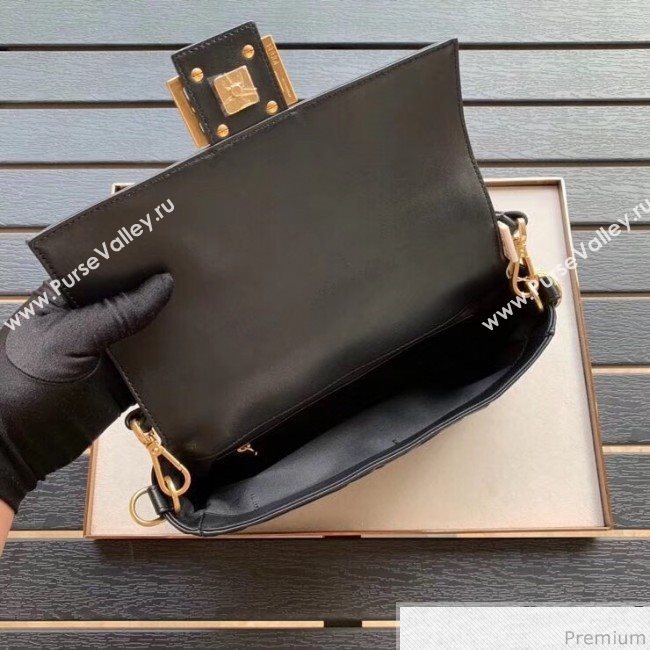 Fendi Baguette Medium FF Logo Lambskin Flap Bag Black 2019 (CL-9031347)