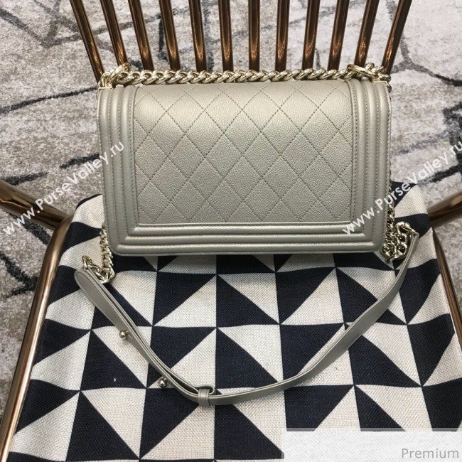 Chanel Camellia Large Boy Flap Bag A67085 Light Gray/Gold 2019 (JDH-9040320)