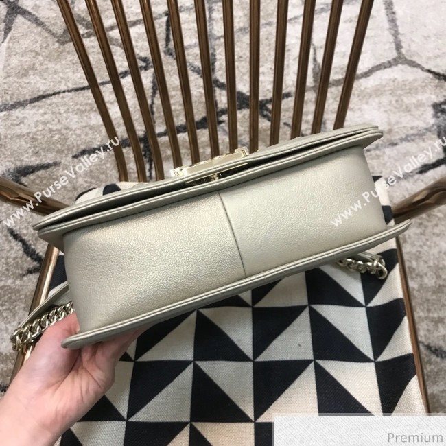 Chanel Camellia Large Boy Flap Bag A67085 Light Gray/Gold 2019 (JDH-9040320)
