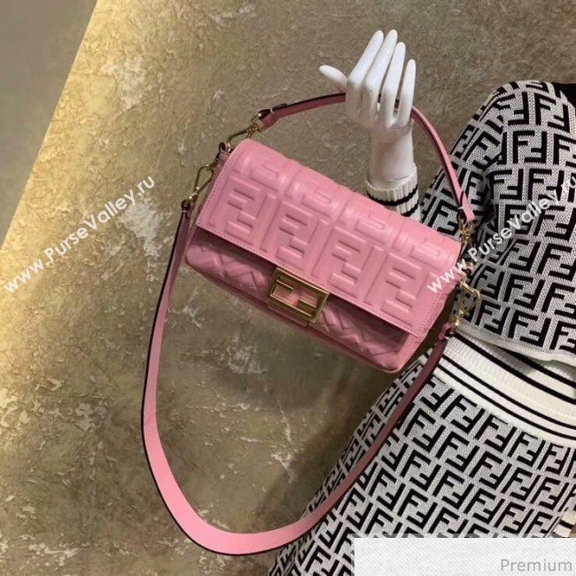 Fendi Baguette Medium FF Logo Lambskin Flap Bag Pink 2019 (CL-9031345)