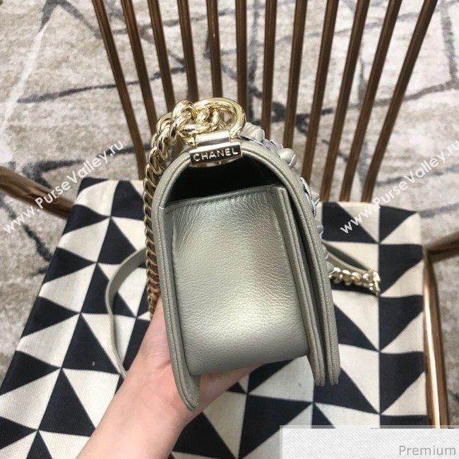 Chanel Camellia Small Boy Flap Bag A67085 Light Gray/Gold 2019 (JDH-9040319)