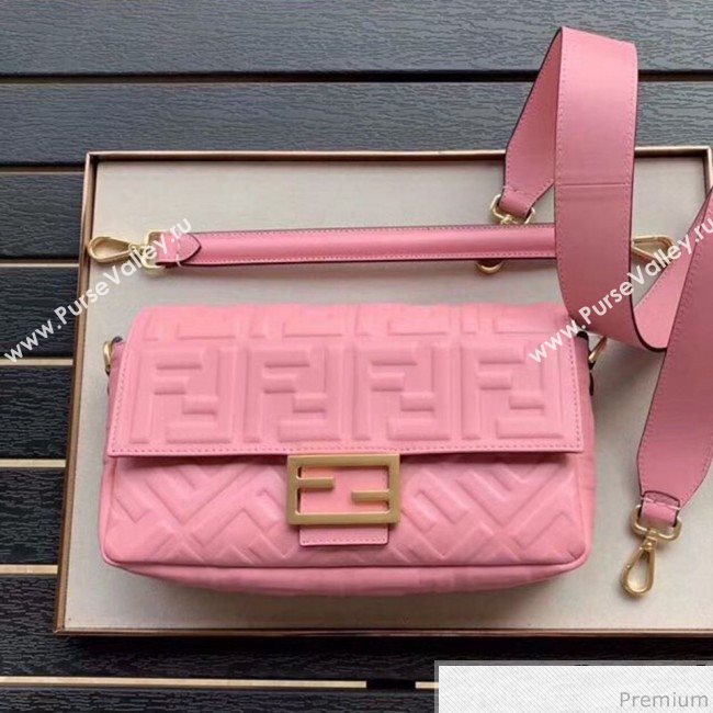 Fendi Baguette Medium FF Logo Lambskin Flap Bag Pink 2019 (CL-9031345)