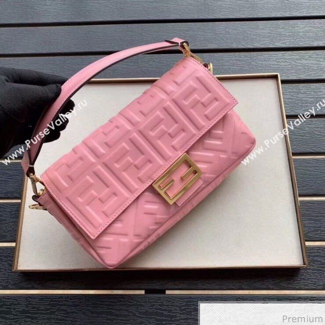 Fendi Baguette Medium FF Logo Lambskin Flap Bag Pink 2019 (CL-9031345)