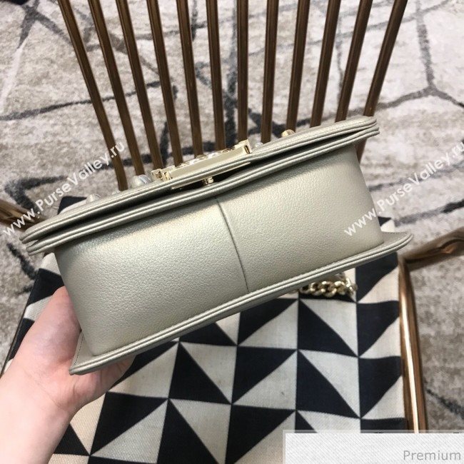 Chanel Camellia Small Boy Flap Bag A67085 Light Gray/Gold 2019 (JDH-9040319)