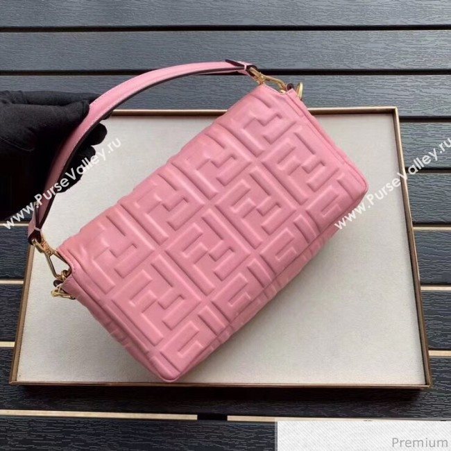 Fendi Baguette Medium FF Logo Lambskin Flap Bag Pink 2019 (CL-9031345)