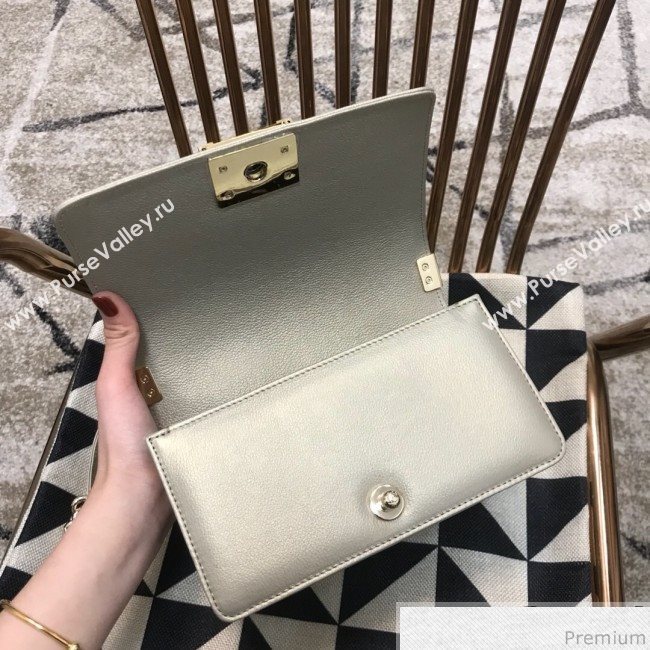 Chanel Camellia Small Boy Flap Bag A67085 Light Gray/Gold 2019 (JDH-9040319)