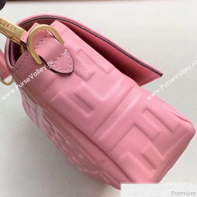 Fendi Baguette Medium FF Logo Lambskin Flap Bag Pink 2019 (CL-9031345)