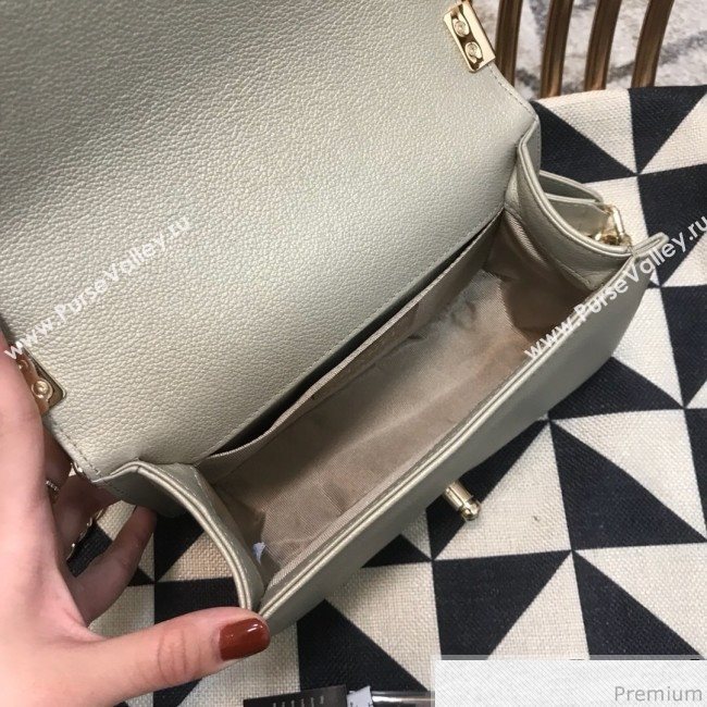 Chanel Camellia Small Boy Flap Bag A67085 Light Gray/Gold 2019 (JDH-9040319)