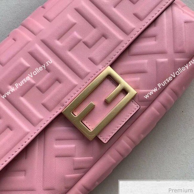 Fendi Baguette Medium FF Logo Lambskin Flap Bag Pink 2019 (CL-9031345)